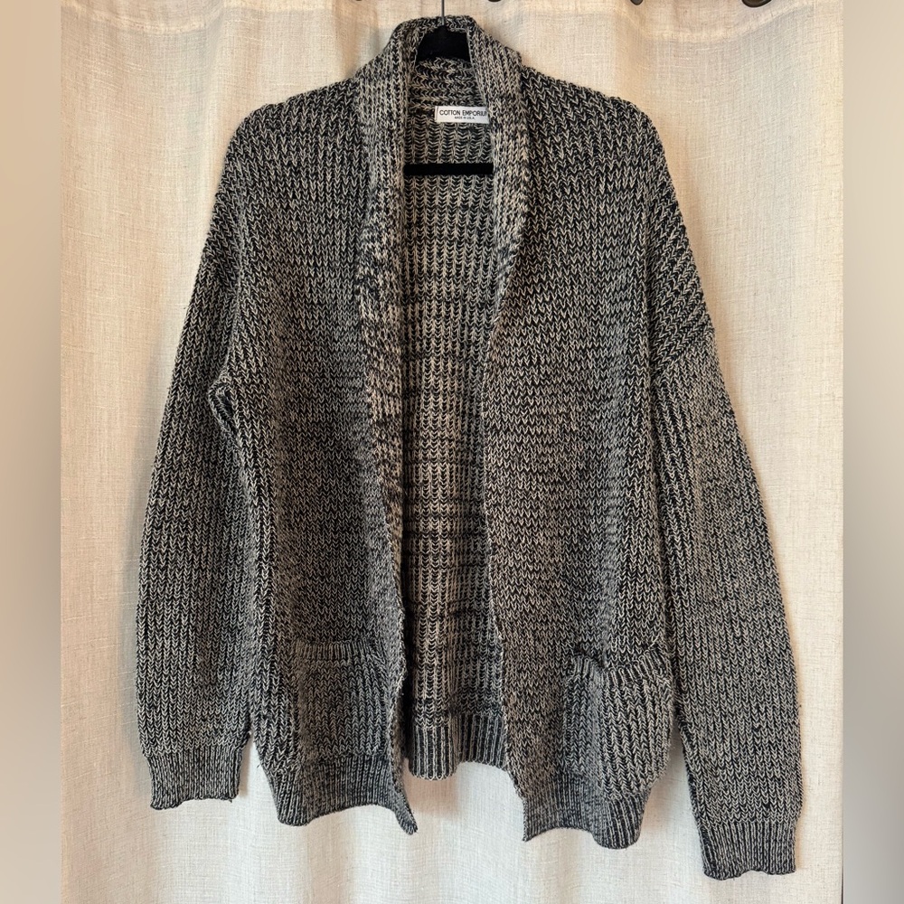 Vintage Cotton Emporium Chunky Knit Cardigan Black White Size Small